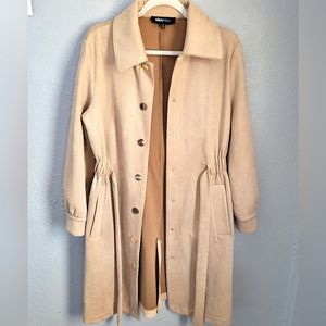 Faux Suede Coat Tan size S button Alice Blue